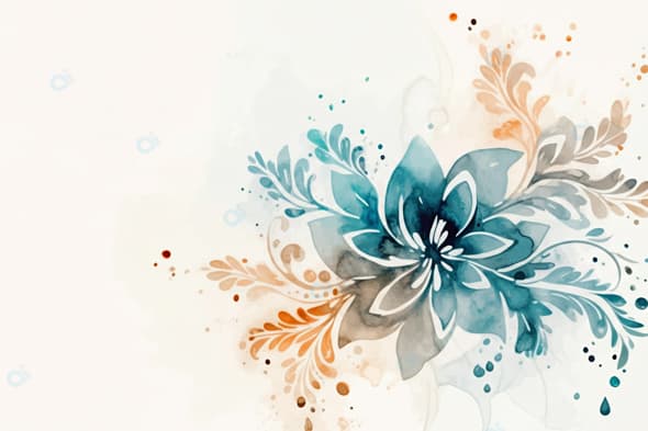Watercolor Floral Design with Blue and Orange Accents