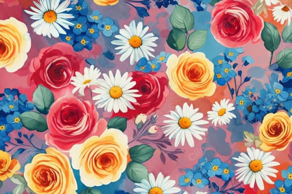 Colorful Floral Pattern with Roses and Daisies
