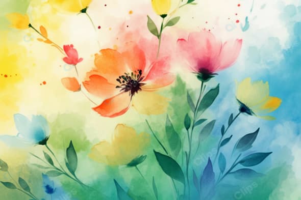 Watercolor Floral Art with Vibrant Blossoms