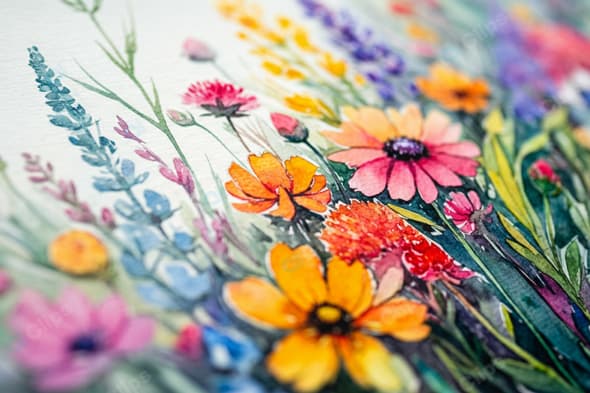 Colorful Watercolor Wildflowers Painting