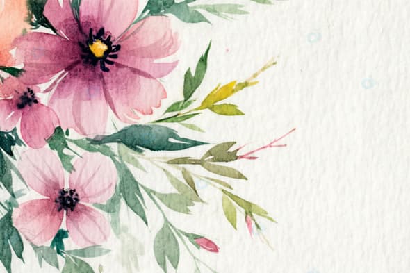 Watercolor Floral Artwork with Pink and Peach Blooms