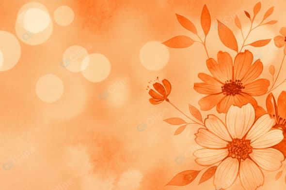 Orange Floral Abstract with Leaves and Bokeh Lights