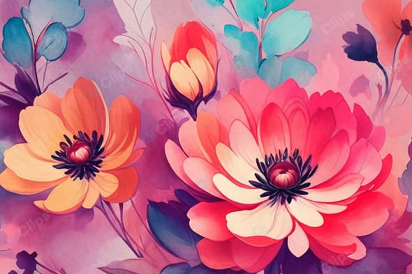 Vibrant Watercolor Floral Art with Bold Blooms