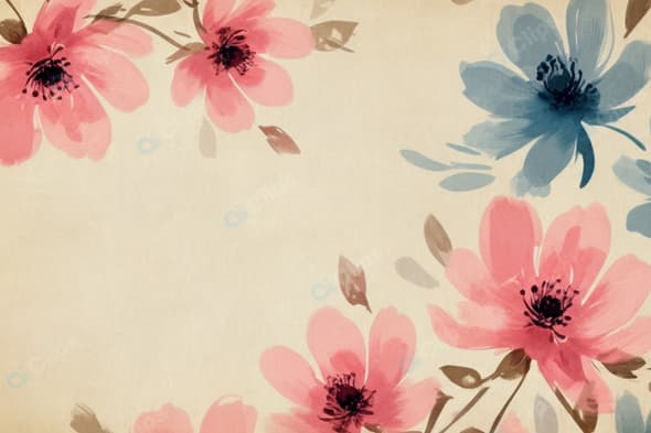 Vintage Floral Watercolor Background with Pink and Blue Flowers