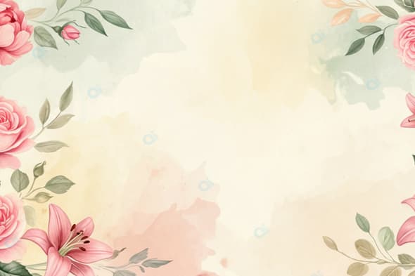 Floral Watercolor Background with Roses and Lilies
