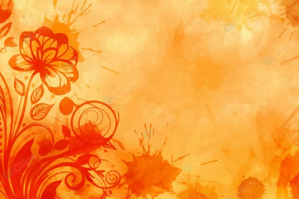 Floral Abstract Background with Orange Watercolor Design
