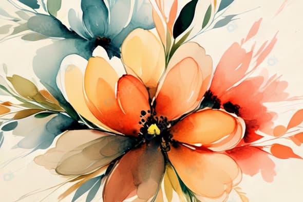 Floral Watercolor Art with Vibrant Abstract Flowers