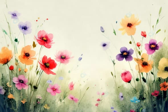 Colorful Wildflowers Watercolor Art on White Background