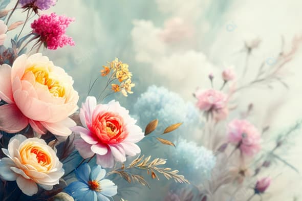 Soft Pastel Floral Bouquet with Roses and Wildflowers
