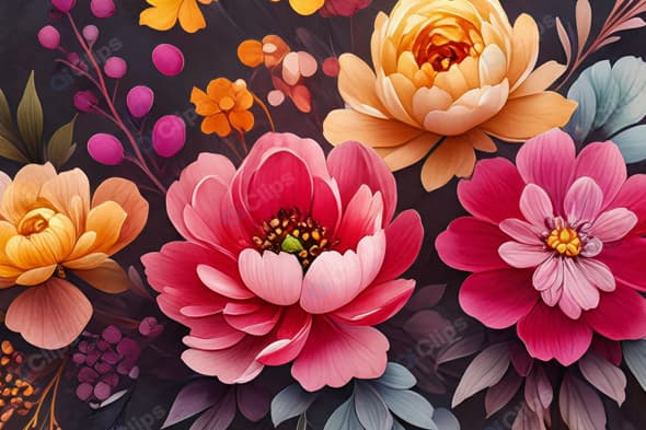 Colorful Floral Bouquet on Dark Background