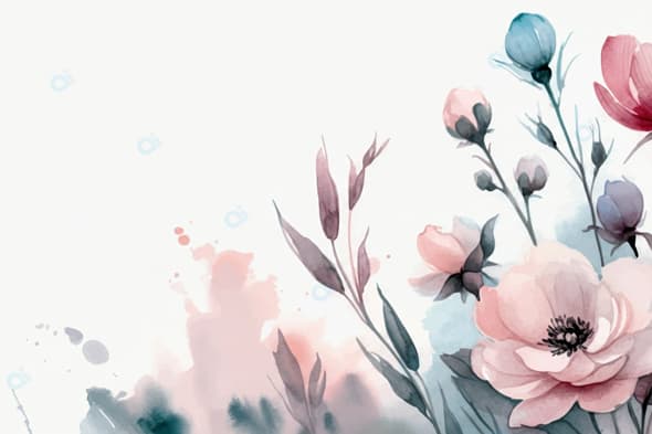 Watercolor Floral Art with Pastel Flowers and Leaves