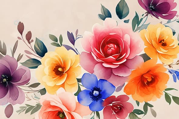 Watercolor Floral Bouquet with Colorful Flowers