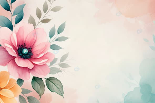 Floral Watercolor Background with Pink and Orange Flowers