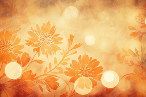 Golden Floral Background with Soft Bokeh Lights
