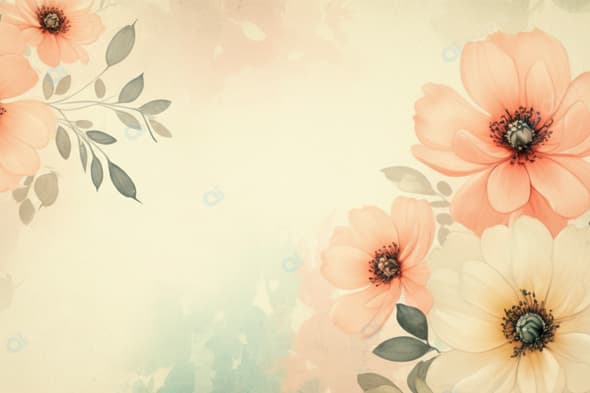 Vintage Floral Background with Pastel Flowers and Leaves