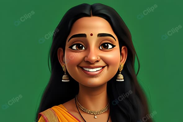 Smiling Woman in Traditional Attire with Green Background