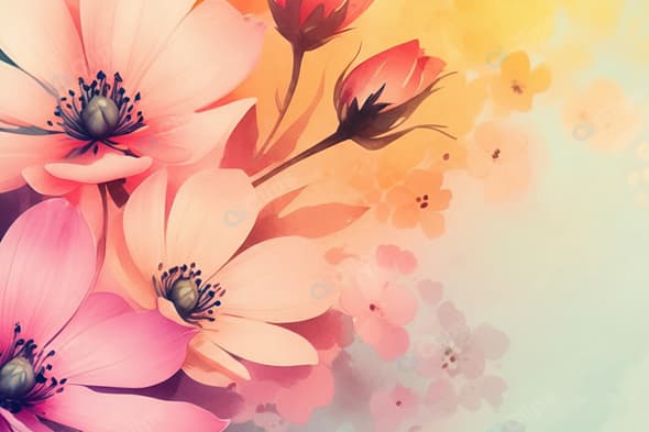 Delicate Pink and Yellow Floral Illustration