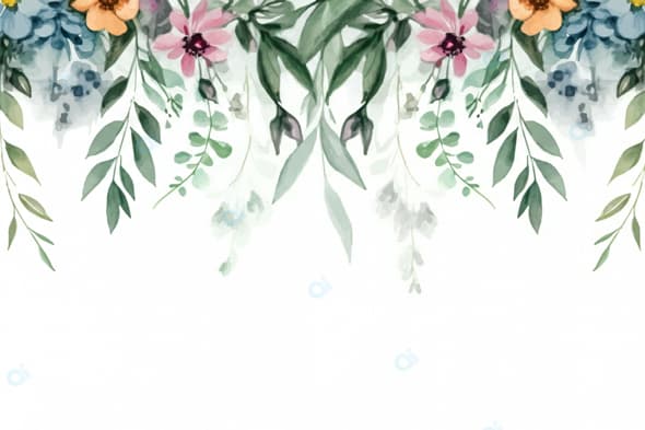 Botanical Watercolor Floral Border Pattern