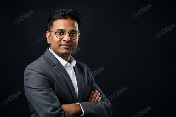 Businessman in Gray Suit with Glasses on Black Background