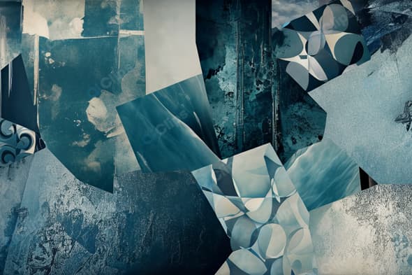 Abstract Geometric Blue Textured Collage