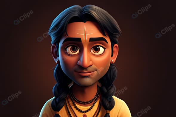 Animated Character Portrait with Traditional Attire and Accessories