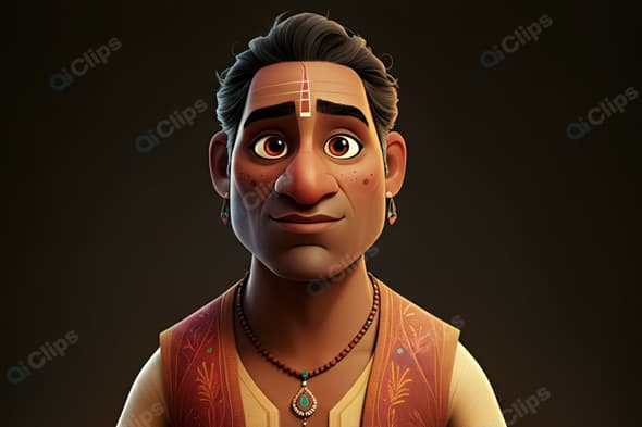 Animated Traditional Villager Portrait with Tribal Markings