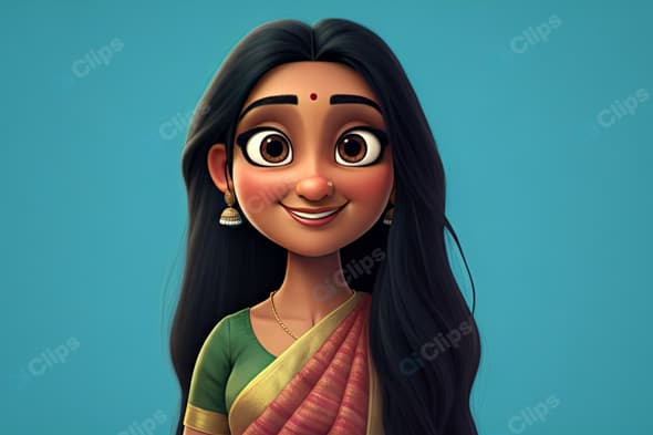 Animated Woman in Traditional Indian Attire with Jewelry