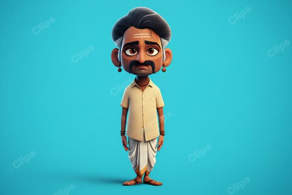 Cartoon Character in Traditional Indian Attire