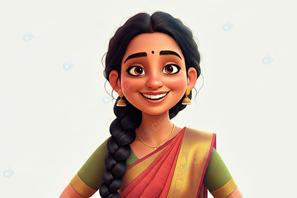 Animated Woman in Traditional Attire Smiling