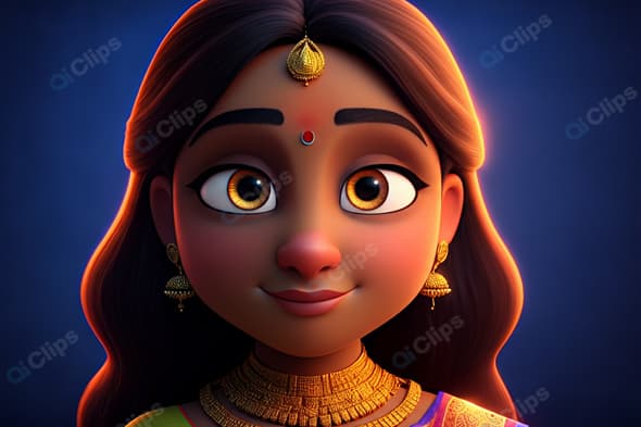 Animated Indian Girl with Traditional Jewelry and Attire