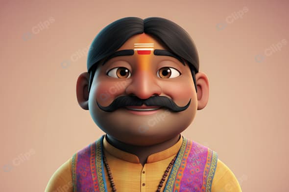 Traditional Indian Cartoon Character with Big Mustache
