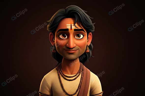 Traditional Indian Tribal Animated Character Portrait