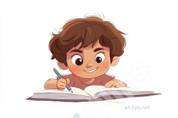 Happy Boy Drawing in Notebook