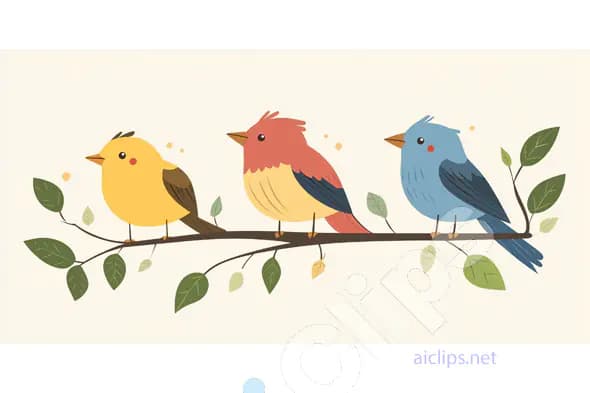 Colorful Birds on a Branch Illustration