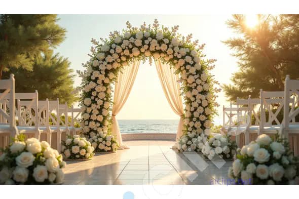 Luxurious Floral Wedding Arch Overlooking the Ocean