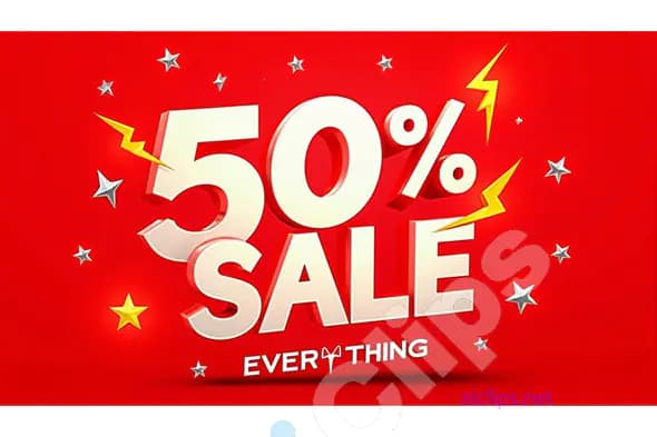 50% Sale Everything Banner - Red and White Promotion