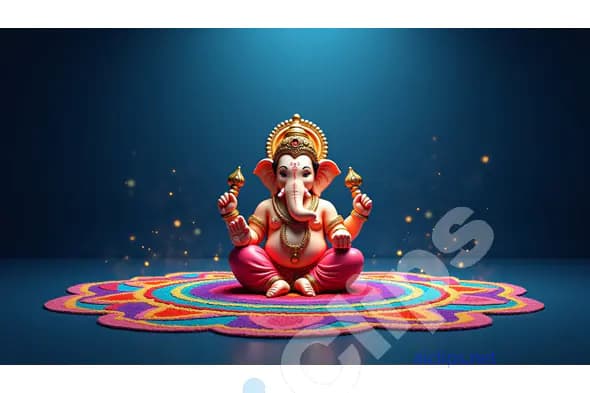 Vibrant Lord Ganesha on Colorful Rangoli