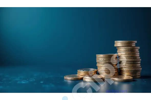 Stacks of Gold Coins on a Blue Background