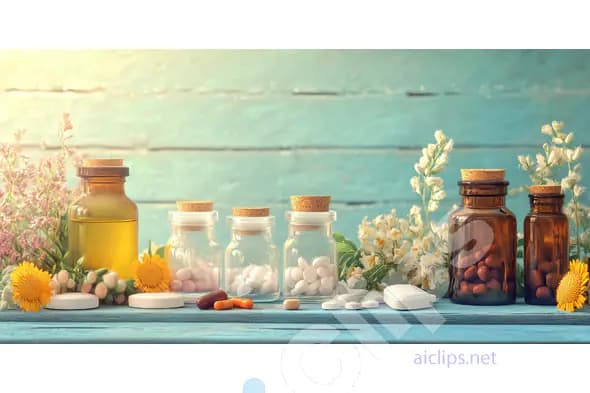 Herbal Medicine Bottles with Flowers
