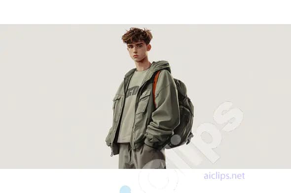 Teen Boy in Green Oversized Jacket