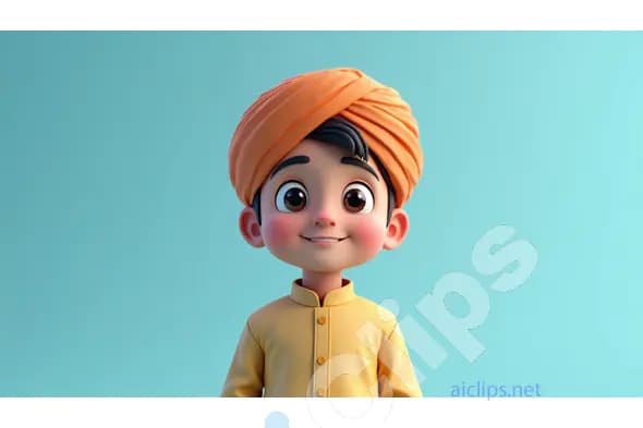 Smiling Village Boy in Traditional Turban - 3D Character Portrait