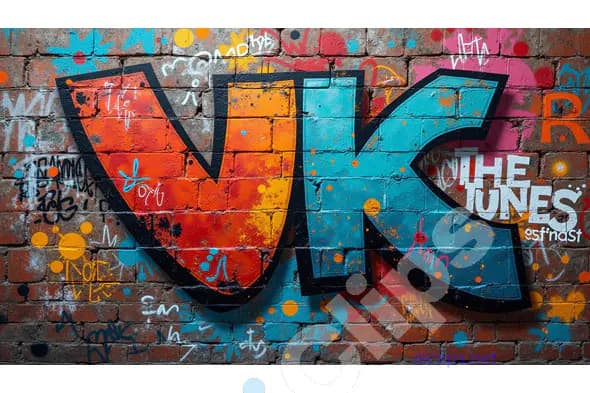 Vibrant Graffiti Art on Brick Wall with Bold Lettering