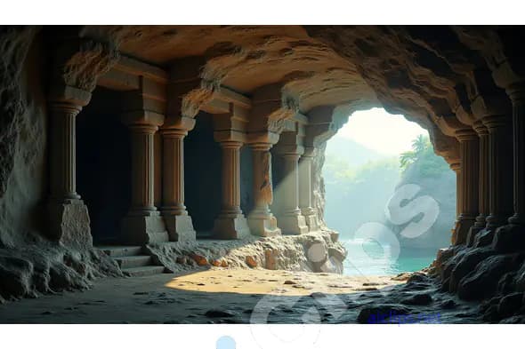 Ancient Stone Cave with Ocean View