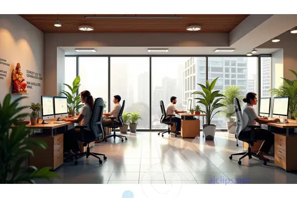 Modern Office with Employees Working in a Bright Workspace