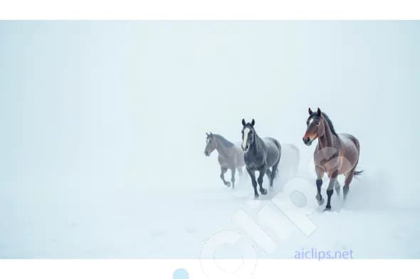 Wild Horses Galloping Through Snowy Landscape