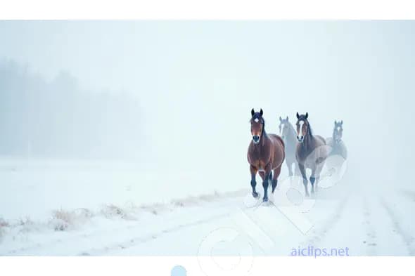 Horses Running in Winter Snow