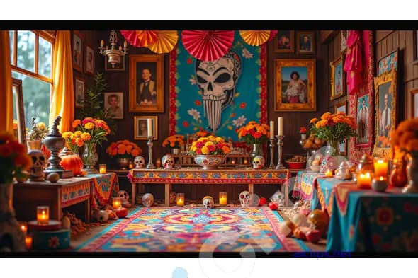 Day of the Dead Altar with Traditional Decor