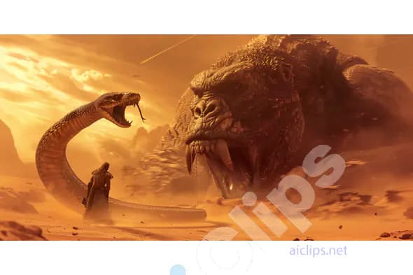 Desert Battle with Giant Creatures