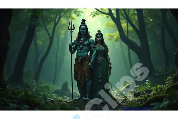 Lord Shiva and Parvati in a Serene Forest