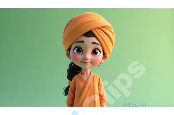 Smiling Sikh Girl in Turban - 3D Character Portrait